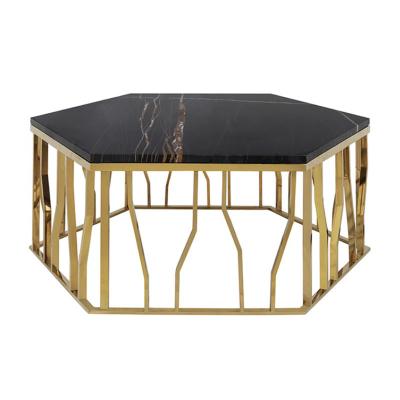 China Custom Convertible Black Gold Marble Coffee Table Hexagon White And Black Marble Top Coffee Table en venta