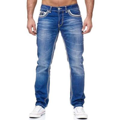 China 2021Wish Plus Size Worn Mid Waist Loose Straight Leg Jeans Pocket Open Line Pants Men Jeans Men Casual for sale