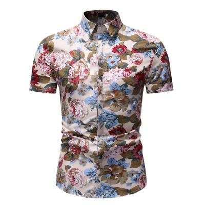 China Floral Rose Print Beach Party Holiday Summer Anti-pilling Hawaiian Shirt Men's Short Sleeve Shirts For Men for sale