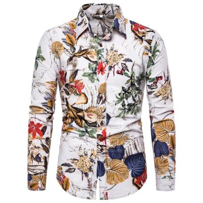 China 2020 Newest Hot Selling Wholesale 60% Cotton 40% Anti-pilling Canvas Plus Size High Quality Eco-friendly Long Sleeve Floral Shirts For Men for sale