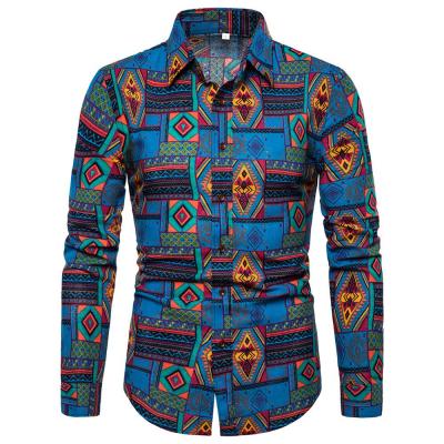 China 2020 New 40% Cotton 60% High Quality Canvas Casual Large Size Fashion Long Sleeve Breathable Hawaiian Shirts For Men Breathable for sale