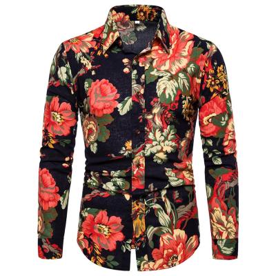 China 2020 New Fashion High Quality Large Size Men's Anti-pilling Spring Floral Shirt 40% Cotton 60% Casual Long Sleeve Long Sleeve With Breathable for sale