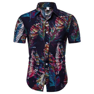 China 2020 Spring New Fashion High Quality Large Size Men's Breathable Floral Shirt 40% Cotton 60% LinenShort Casual Sleeve With Breathable for sale