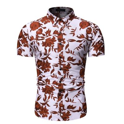 China Wholesale New Rose Flower Printing Pattern Short Sleeve Hawaii Beach Anti-pilling Button Up Shirt 35% Cotton Man Summer Casual Shirts for sale