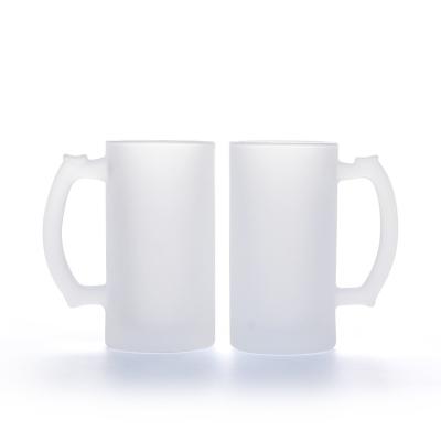 China Wholesale US DIY beer transfer glass beer mug HANDLE white thermal coating sublimation 16oz glass beer mug for sale