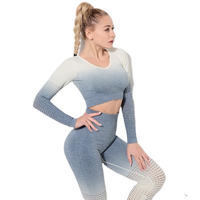 China QUICK DRY progressive color yoga fitness border set in Europe and Americarunning pants nice back cavity dye hanging tight jacket for sale