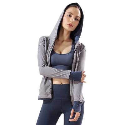 China Breathable sports coat outdoor running fitness sportswear ladies breathable thin long sleeve hoodie Europe and America in autumn for sale