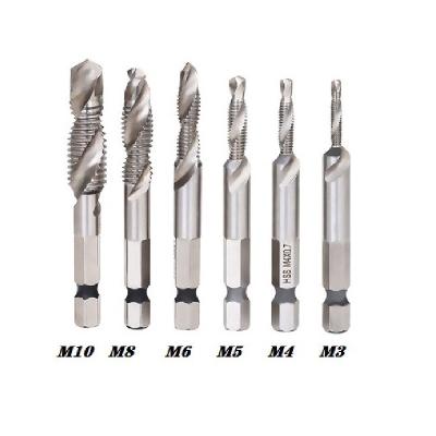 China 6pc HSS Drilling Hex Shank Thread Spiral Screw M3-M10 Combined Machine Tap Drill Bit For Metal Drilling Tapping for sale