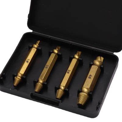 China 4pcs Hss4341 Screw Stripping Titanium Coated Broken Bolt Stud Damaged Screw Extractor or Stripped Screw Remover Kit Set Tool for sale