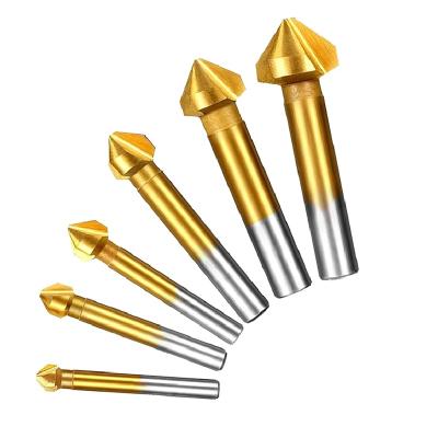 China Bright Metal Drilling 6Pcs Metal Finishing 3 Flute Chamfer Tool Countersink Drill Bit Set for sale