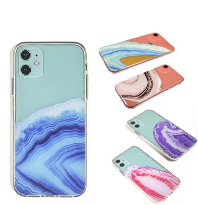 China Anti-fall Fashion Girl Marble Section Case Cover Inner Printed Agate Mobile Cover For Iphone 12 11 for sale