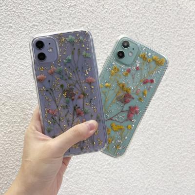 China Real Dry Flower Natural Wild Flower Shockproof Pressed Tpu Case For Iphone 11 Pro Epoxy Mobile Phone Case for sale