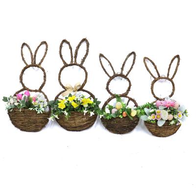 China For New Design Spring Easter Home Door Home Wall Ornament Artificial Decorative Rabbit Basket for sale