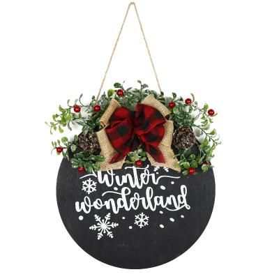 China Christmas Wood Signs For The Porch 12 Inch Round Front Entry Sign Wood White Or Black for sale