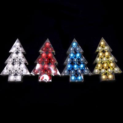 China Party Plastic Christmas Ornaments Hanging Decorative Electroplating Balls In Christmas Tree Shape Box for sale