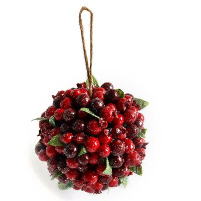 China Christmas Wedding Ornament Red 14cm Holiday Plastic Artificial Hanging Berry Kiss Ball for sale