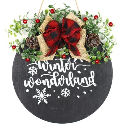 China Winter Wonderland Wooden Sign For Front Porch Christmas Front Entrance Sign Hello Wooden for sale