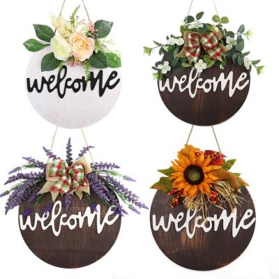 China The Letters Are 3D Impacting Camellia Blossom Porch Amazon 3D Door Wooden Welcome New Sign For Front Entry for sale