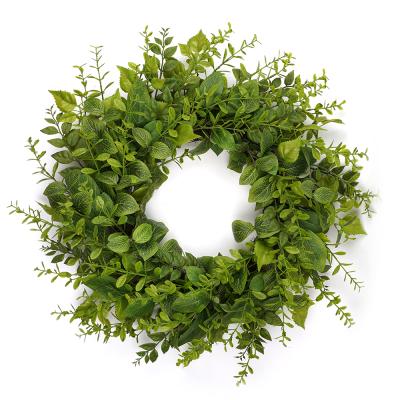 China Tower shaped simulation 60cm high mixed magnolia boxwood leaf wreath spring garland for front entrance for sale