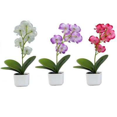 China Potted Mini Plant Fake Orchid Plastic Artificial Decorative Flower Decor For Home for sale