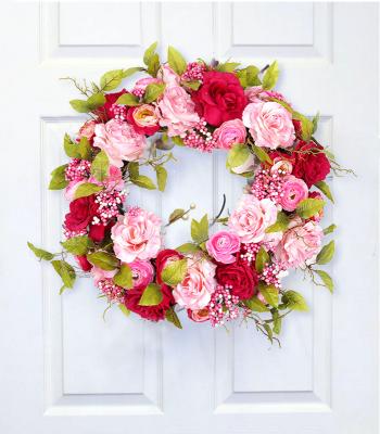 China Indoor or Outdoor High Quality Modern Hanging Fall Advent Mixed Rose Door Wreath Wreath for sale