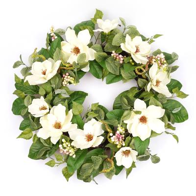 China Indoor or doorw Artificial Vivid Floral Wreath Decorative Magnolia Flowers Ring Garlands Decor for sale