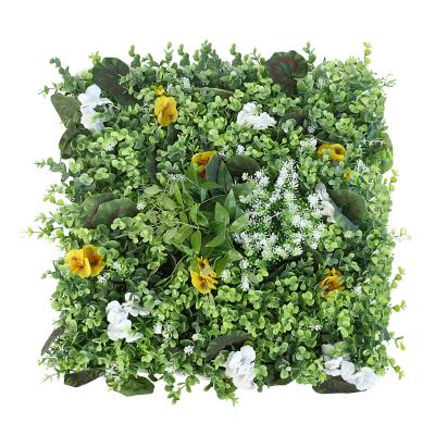 China Matching Plastic Wall Backdrop Boxwood Hedge Fence Artificial Tree With Green Leaves Wildflowers for sale