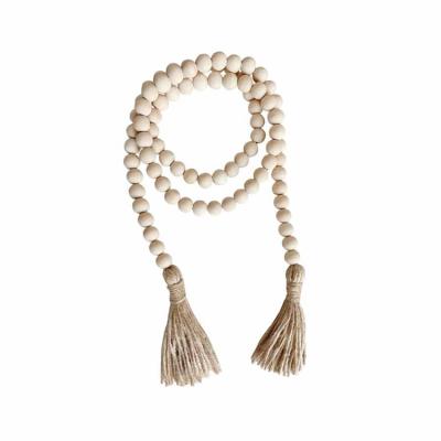 China Diy Color Log Style Ins Style New Product Trend Wooden Bead Hemp String Accessories Jewelry Nordic Wooden Handmade Tassel Hanging Rope Natural Material for sale