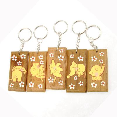 China Portable Chinese Supplier Manufacturer China Creative Gift Painted Small Teak Elephant Commemorative Wooden Key Chain Thailand Travel for sale