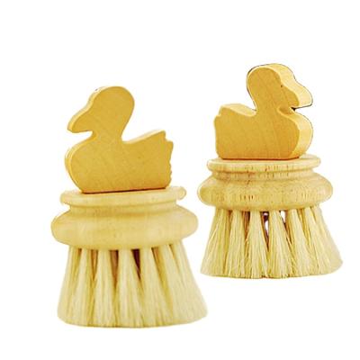 China Viable Custom Printing Your Own Cute Duckling Bowl Wooden Logo Kitchen Round Small Cleaning Brush for sale