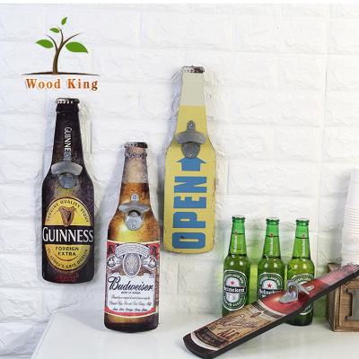 China Sustainable Creative American Wooden Wall Ornaments Beer Wall Hanging Bar Mounted Custom Bottle Opener for sale