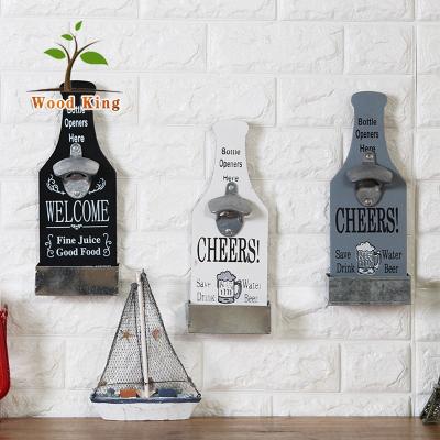 China Viable Custom Printing Your Own Logo Vintage Ornaments Cafe Creative Wooden Wall Mount Bar Beer Bottle Opener for sale