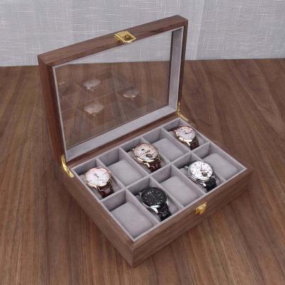 China Durable Custom Wooden Travel Velvet Jewelry Watch Box Gray Velvet Striping Wooden Bracelet Necklace Ring Jewelry Gift Box With Logo for sale