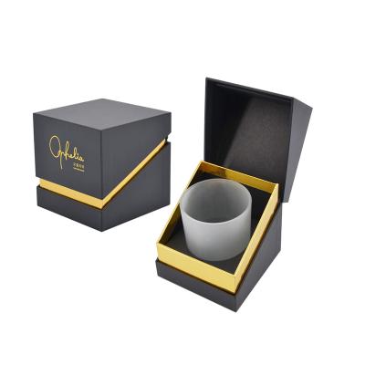 China Handmade Custom Matte Black Paper Candle Jars With Lid And Boxes Packaging Luxury Candle Gift Box Gold Foil Logo Cardboard Candle Box for sale