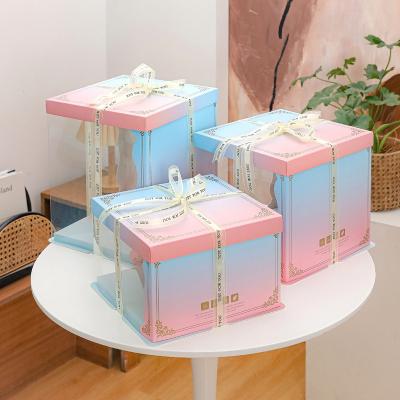 China Recycled Materials Wholesale High Quality Colorful PVC Transparent Paper Cake Box, Custom Cake Packaging With Handle for sale