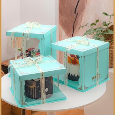 China Recycled Materials Wholesale High Quality Clear Square Plastic Packaging Box Cake Bakery Wedding Cake Favor Delivery Delivery Box for sale