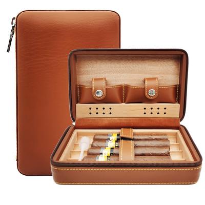 China Recycled Luxury Custom Leather Portable Cigar Case Travel Humidor Cigar Gift Packaging Box PU Materials With Insert Wood Wholesale for sale