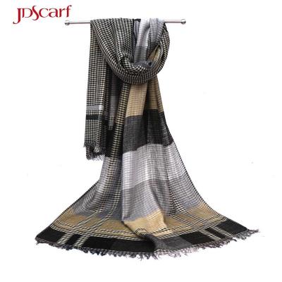 China Cheap double layer jacquard woven pashmina tartan shawl china alpaca pashminas scarf for sale