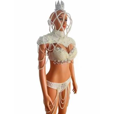 China Large Costume Breathable Bikini Clothing Festival Equipment Praise Rhinestone Beads Headwear Stage Clothing Accessories Chain Singer for sale