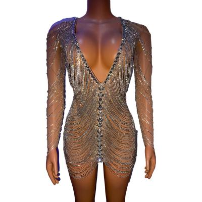 China Breathable Sexy All-in-one Sexy Tight Tassel Body Chain Transparent Nightclub for sale