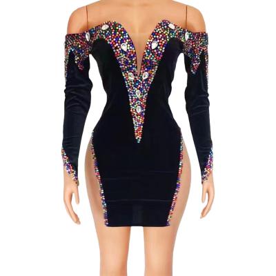 China Breathable Black Wrap Rhinestones Stretch Performance Party Celebrate Luxurious Shiny Costume Outfit Wear for sale