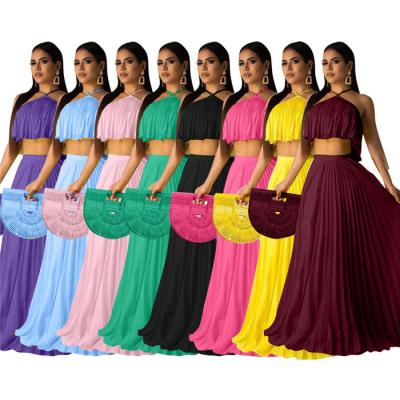 China O8284-summer 2022 fashion women's clothing set two-piece set solid color long dress QUICK DRY for sale