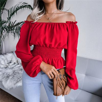 China B2669-new arrivals breathable 2022 off the shoulder blouses elegant women ladies tops blouse for sale