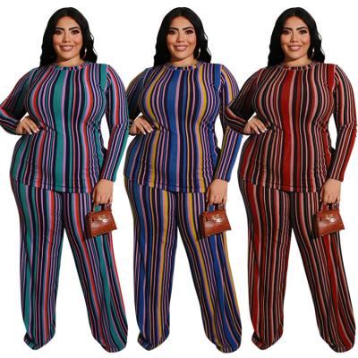 China O9430-autumn anti-static clothes for women long sleeve striped women plus size women two piece set clothing for sale