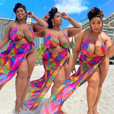 China Cover up Y6802-summer 2022 printed plus size swimsuit thong bikini set 3 piece swimsuit women for sale