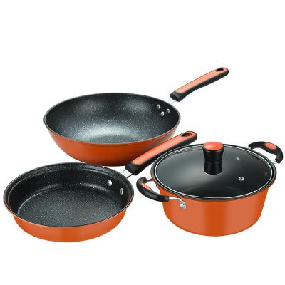 China Sustainable Wholesale Korean Maifan Stone Non Stick Pot Three Piece Pot Set Kitchen Cookware Set for sale