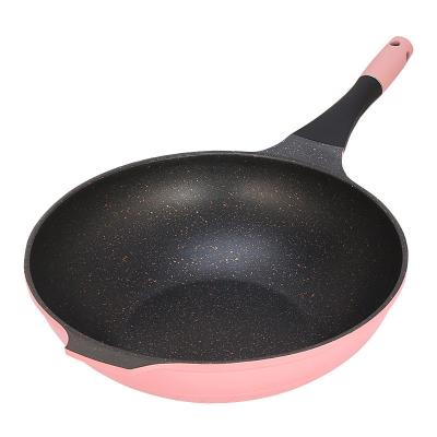 China Wholesale hot pink viable maifan non stick stone wok pan with glass cover household kitchen products for sale