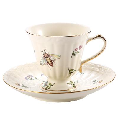 China Sustainable Insect European Pattern Ceramic Coffee Cup And Saucer Set With Retro English Tea Cup And Spoon Tea Kettle for sale