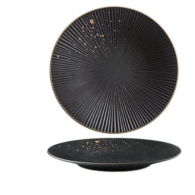 China High End Restaurant Ceramic Steak Western Breakfast Dish Sustainable Gold Plated Plate Scratch-Resistant for sale