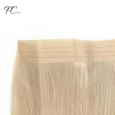 China New Hair 100% BlondePU Halo Hair Extensions Wholesale Hairstyle Remy Hair for sale